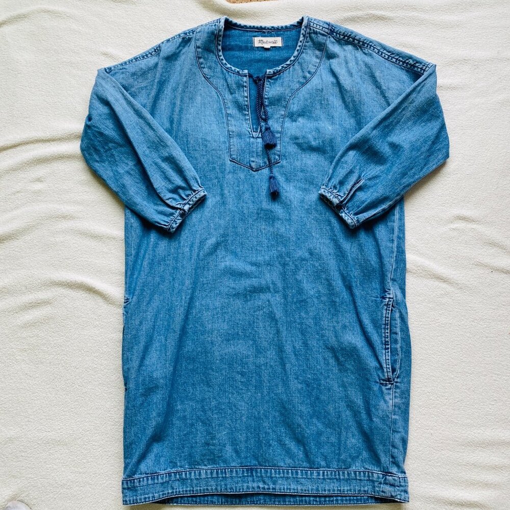 Madewell Dress Womens XS Shift Denim Artiste Mini Tunic Pockets Comfort Boho - Picture 3 of 9